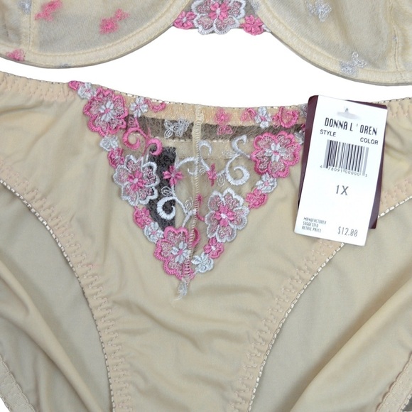 40C Donna L’Oren Lace Bra & Pantie Set, Light Cream Pink Floral Lace Romantic - Picture 3 of 7